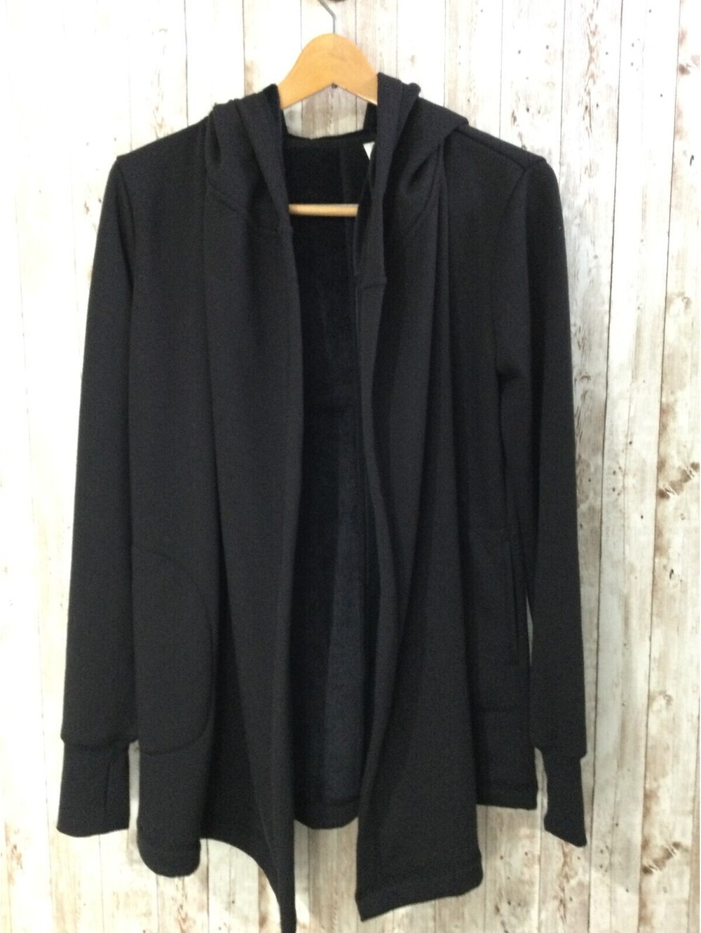 Ideology Women's Black Fleece Lined Hooded Sweatshirt Cardigan Jacket Pockets S